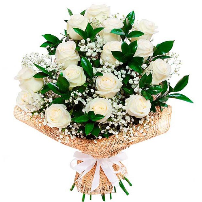 Ramo 15 Rosas Blancas - Floristería La Rosa de Oro