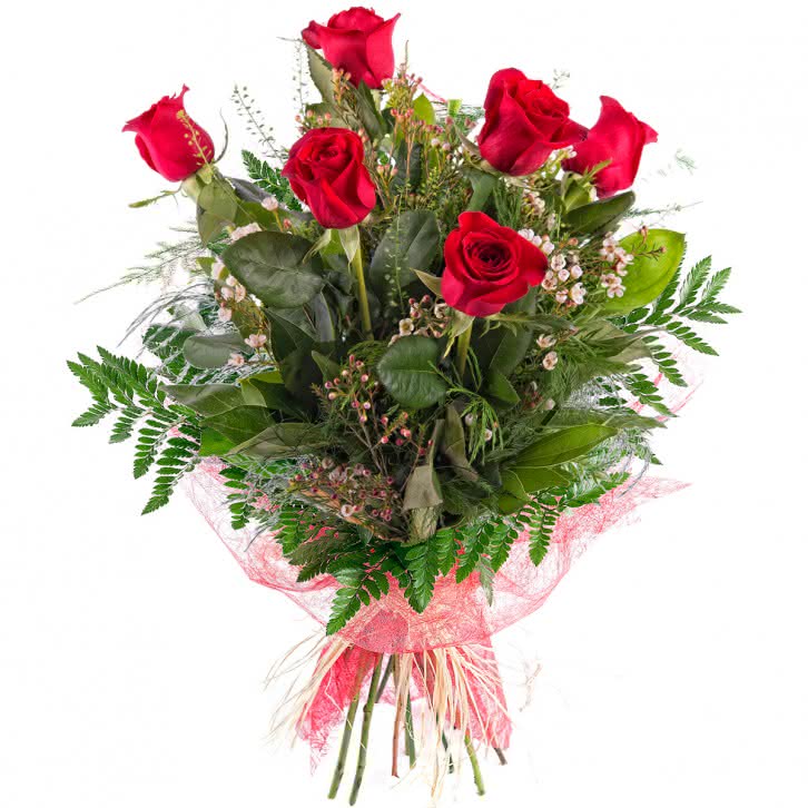 Ramo 6 Rosas Rojas - Floristería La Rosa de Oro