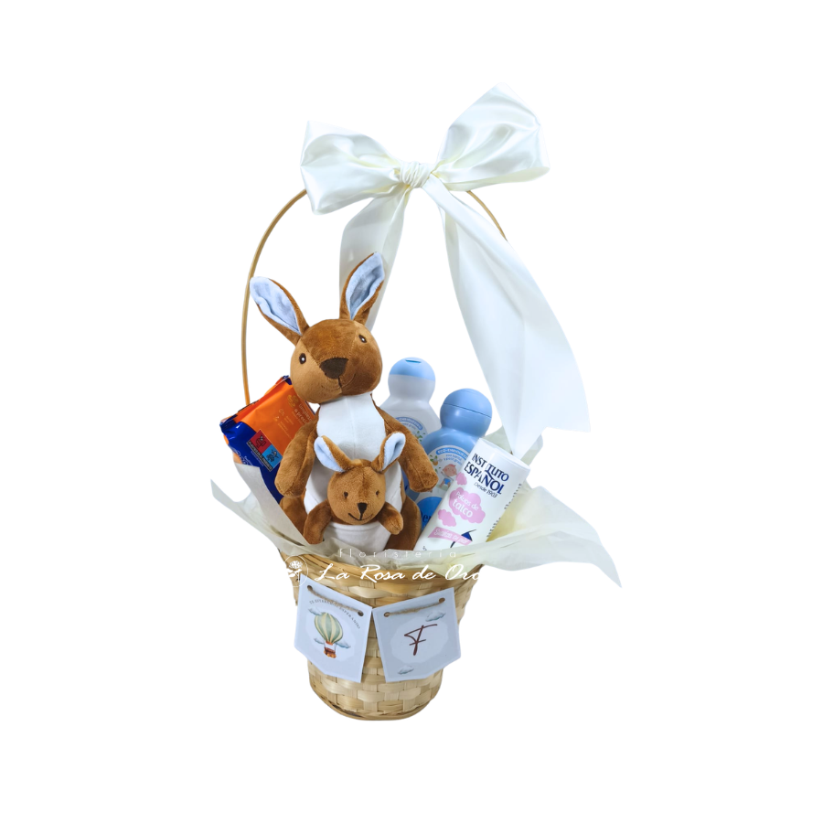 Bienvenido al Mundo – Cesta de nacimiento con peluche y productos para bebé
