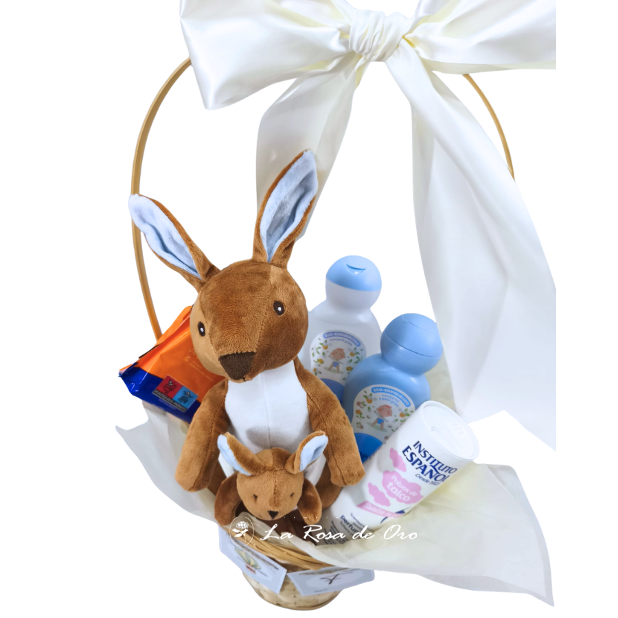Bienvenido al Mundo – Cesta de nacimiento con peluche y productos para bebé
