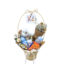 Dulce Bienvenida – Cesta de nacimiento con flores y peluche