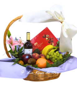 Gran Cesta Gourmet de Oro, Frutas, vino y bombones floristeria