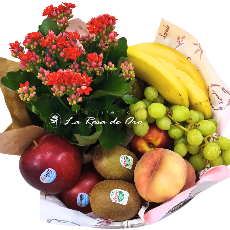 Jardín Frutal: cesta de frutas frescas con planta