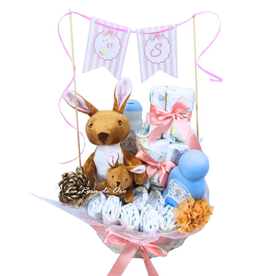 Primeros Mimos – Cesta de nacimiento con pañales y peluche